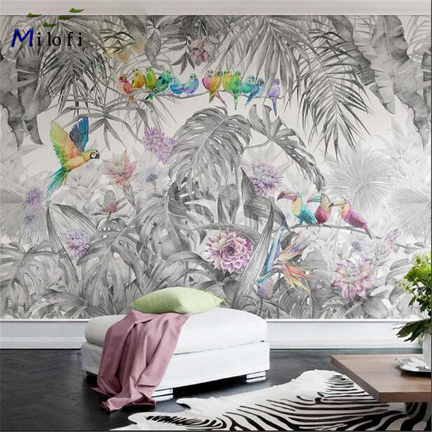 Vibrant Parrot Paradise Wallpaper-GraffitiWallArt
