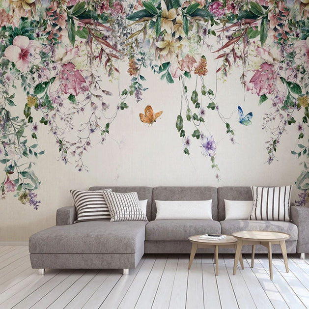 Vine Flowers Romantic Wallpaper for Home Wall Decor-GraffitiWallArt