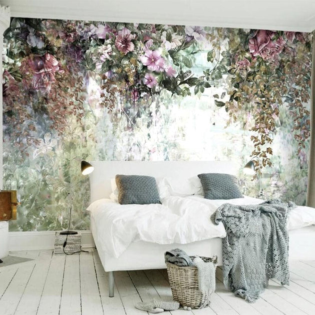 Vintage 3D Flower Plant Wallpaper for Home Wall Decor-GraffitiWallArt