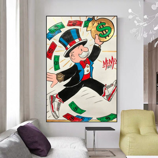 Vintage Alec Monopoly with money flying Canvas Wall Art-GraffitiWallArt