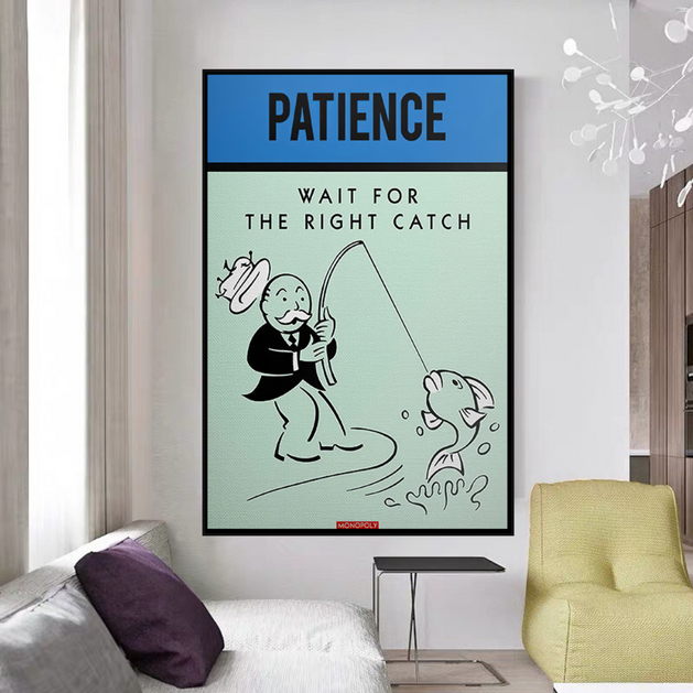 Wait for the Right Catch: Monopoly Canvas Wall Art-GraffitiWallArt