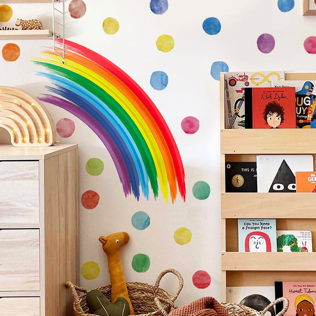 Watercolor Half Rainbow with Vigor Style Dots Wall Stickers-GraffitiWallArt