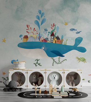 Whale Adventure - Kids Room Wallpaper Mural-GraffitiWallArt