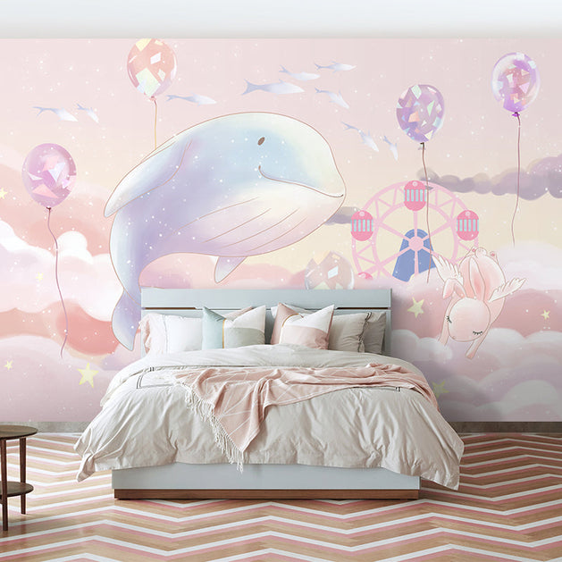 Whale Wonders: Girls Room Wallpaper-GraffitiWallArt