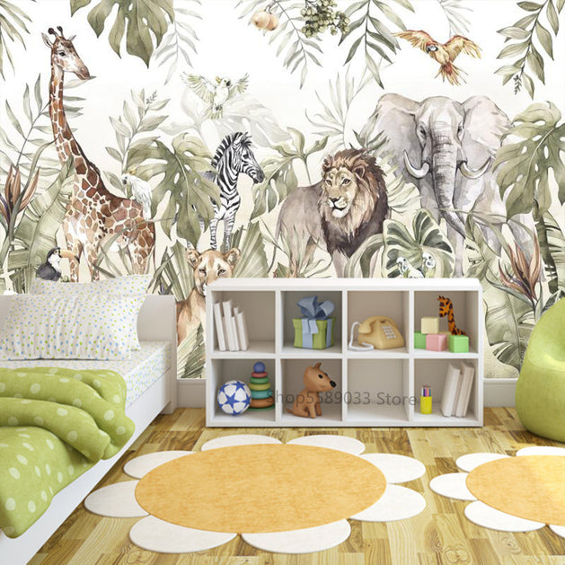 Whimsical Jungle Animal Friends Wallpaper-GraffitiWallArt
