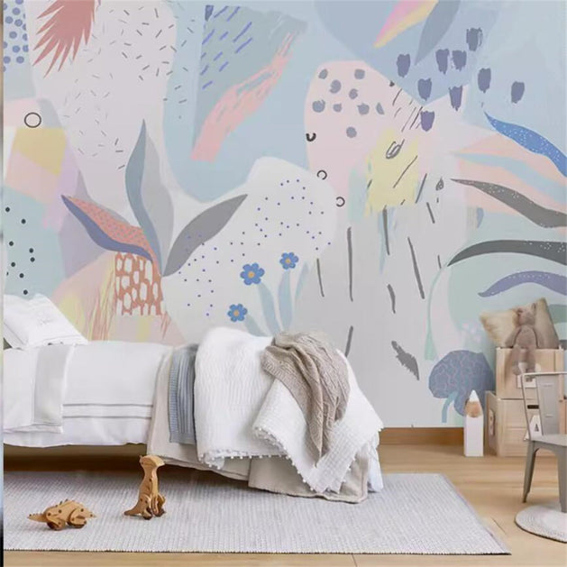 Whimsical Pastel Flowers Nursery Wallpaper-GraffitiWallArt