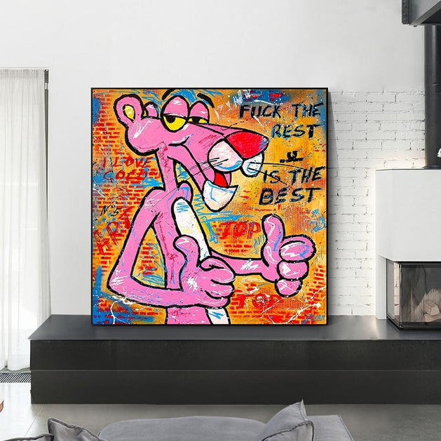 Whimsical Pink Panther - Playful Wall Art-GraffitiWallArt