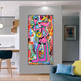 Whimsical Pink Panther Poster - Expressive Artistry-GraffitiWallArt