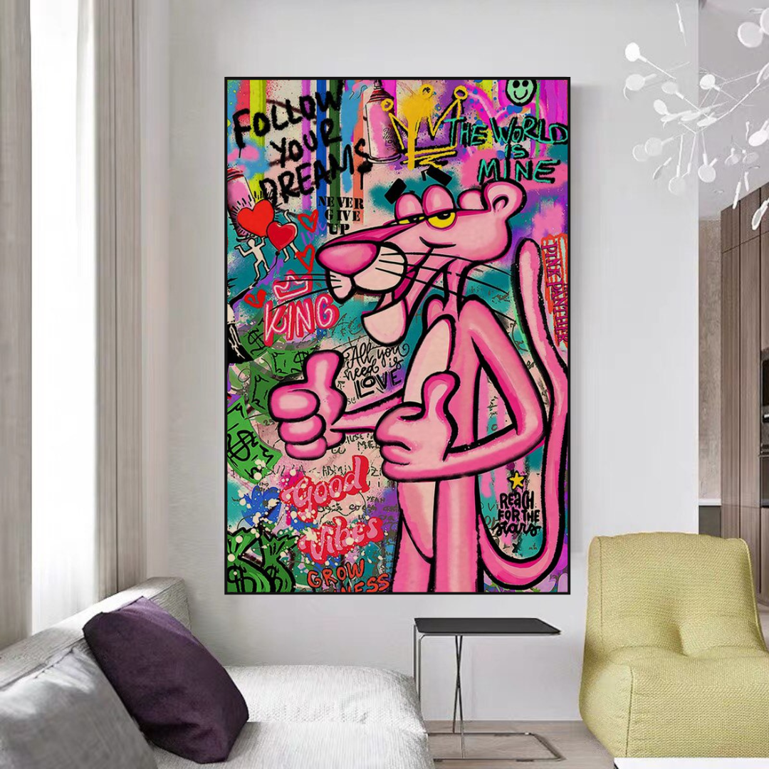 Whimsical Pink Panther Poster - Stylish Art-GraffitiWallArt