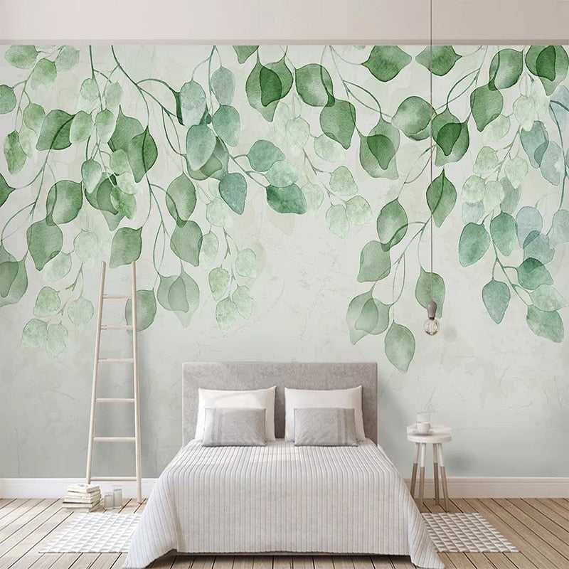 Whispering Foliage: Green Leaves Wallpaper-GraffitiWallArt