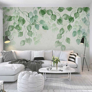 Whispering Foliage: Green Leaves Wallpaper-GraffitiWallArt