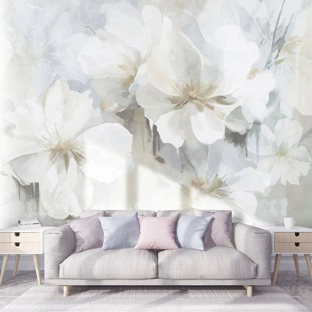 White Floral Wallpaper Murals - Stunning Design-GraffitiWallArt