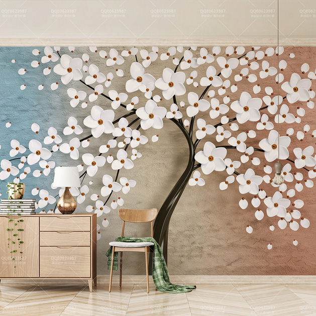 White Flowers Tree Wallpaper Murals: Bringing Elegance-GraffitiWallArt