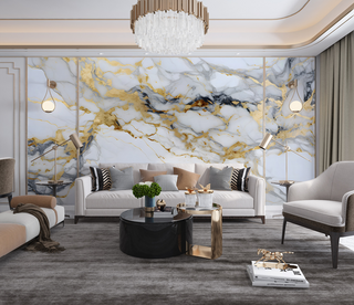 White & Gold Stone - Marble Wallpaper Murals-GraffitiWallArt