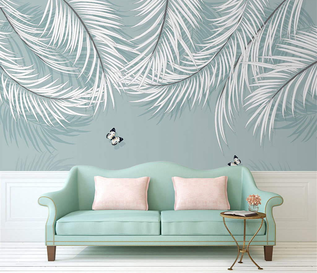 White Leaves Wallpaper Murals: Nature-inspired Wall Decor-GraffitiWallArt