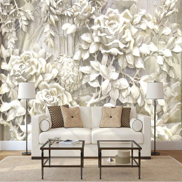 White Rose Flowers Wallpaper for Home Wall Decor-GraffitiWallArt
