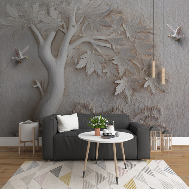 Widespread 3D Embossed: Maple Tree Mural Wallpaper-GraffitiWallArt