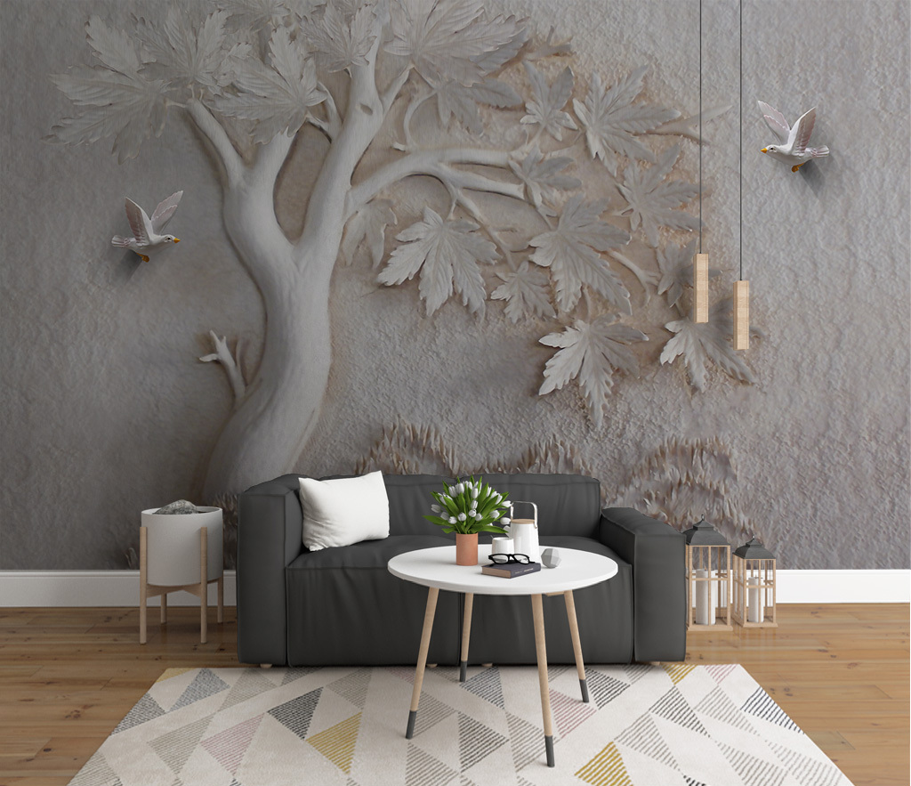 Widespread 3D Embossed: Maple Tree Mural Wallpaper-GraffitiWallArt