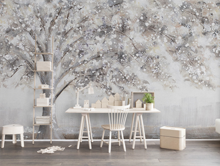 Widespread Tree Grey Theme Wallpaper Murals-GraffitiWallArt