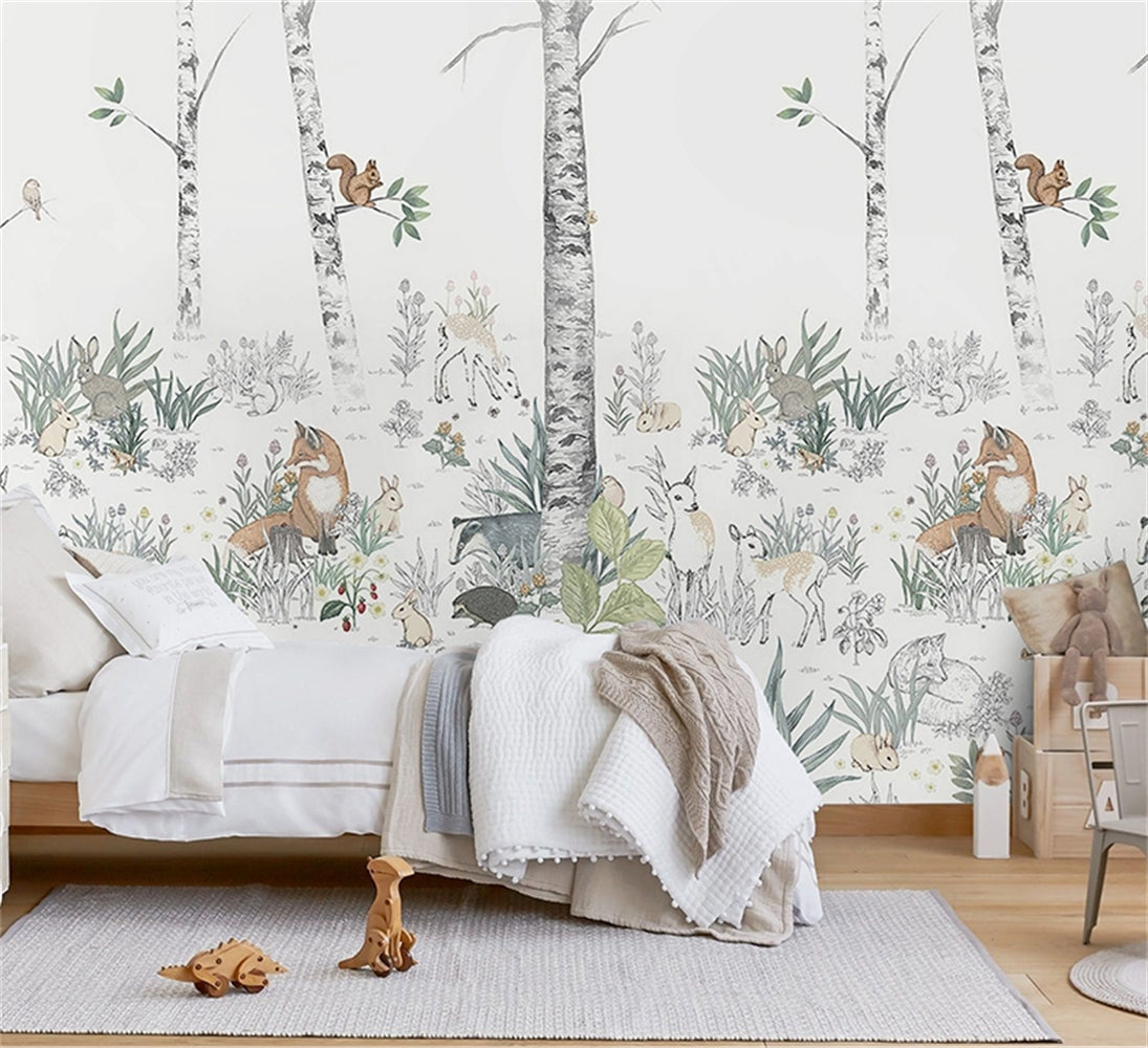 Wild Adventures Jungle Animals - Forest Wallpaper-GraffitiWallArt