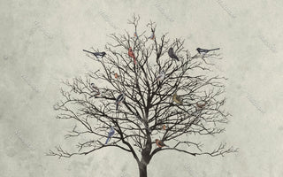 Winter Birds Tree Walllpaper Mural - Enhance Your Space-GraffitiWallArt