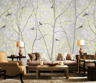 Winter Trees and Birds - Trees Wallpaper Mural-GraffitiWallArt