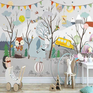 Winter Wonderland Wallpaper: Animal Party Atmosphere-GraffitiWallArt