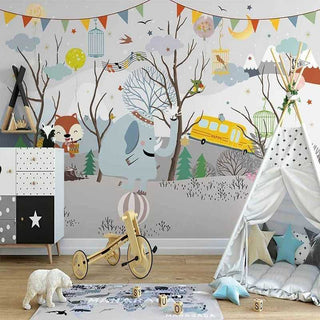 Winter Wonderland Wallpaper: Animal Party Atmosphere-GraffitiWallArt