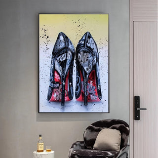 Women Black High Heels Shoes Canvas Wall Art-GraffitiWallArt