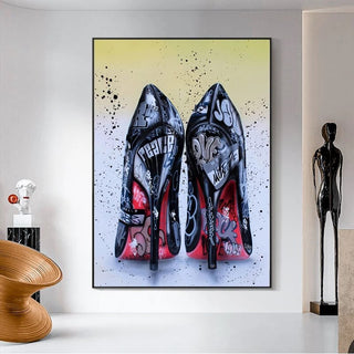 Women Black High Heels Shoes Canvas Wall Art-GraffitiWallArt