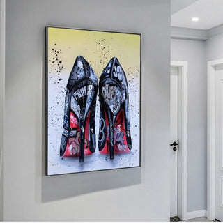 Women Black High Heels Shoes Canvas Wall Art-GraffitiWallArt