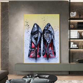 Women Black High Heels Shoes Canvas Wall Art-GraffitiWallArt