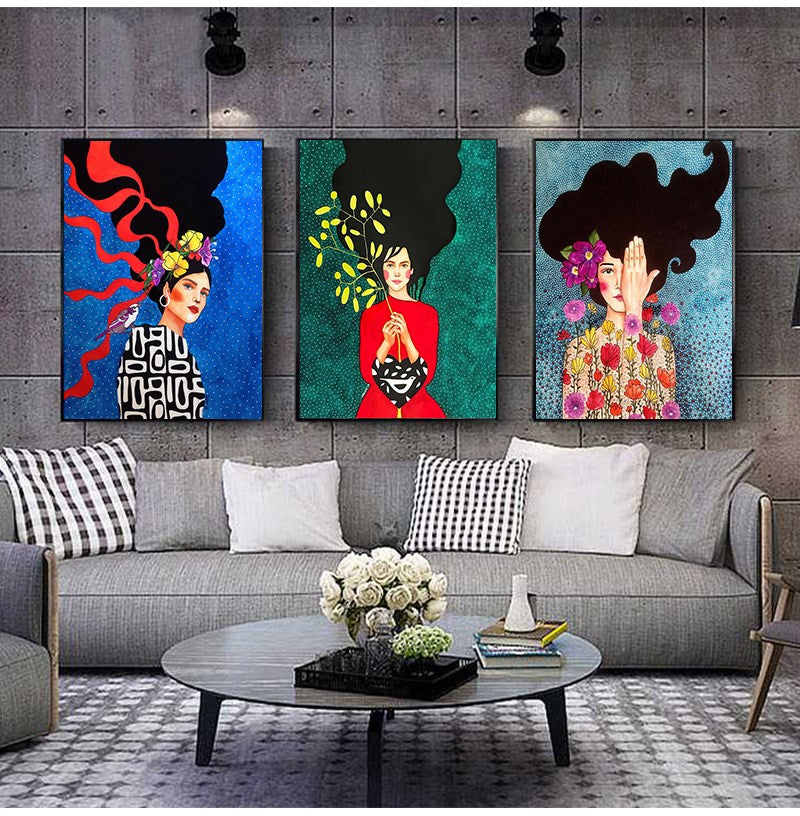 Women Empowerment - Flower Women Canvas Wall Art-GraffitiWallArt