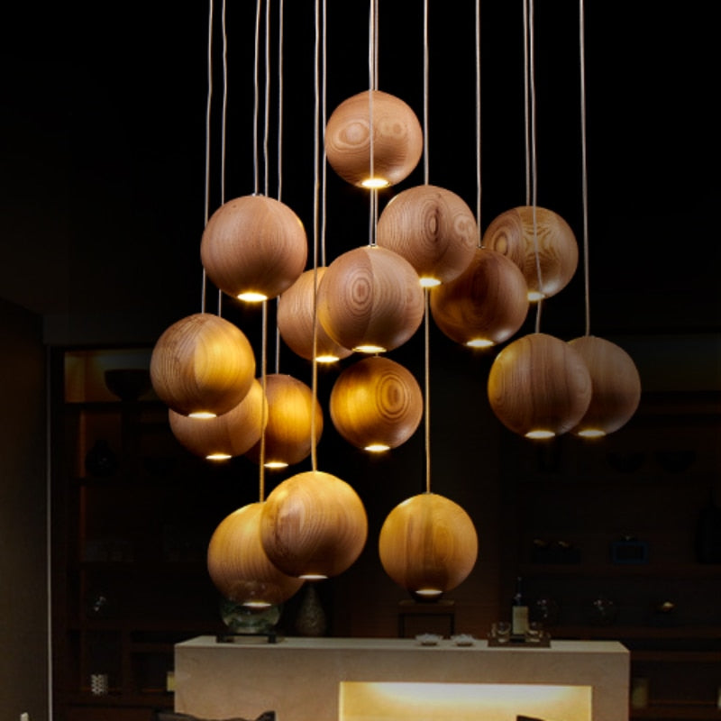 Wooden Globe Pendant Light: Stylish Illumination-GraffitiWallArt
