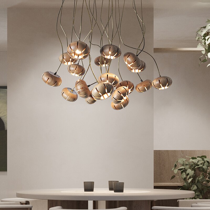 Wooden LED Chandelier: Illuminate with Natural Charm-GraffitiWallArt