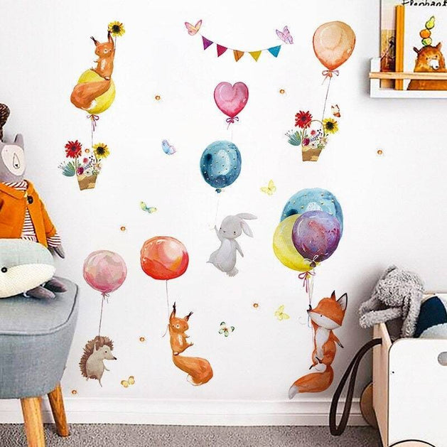 Woodland Animals with Balloons Wall Sticker - Nursery Decor-GraffitiWallArt