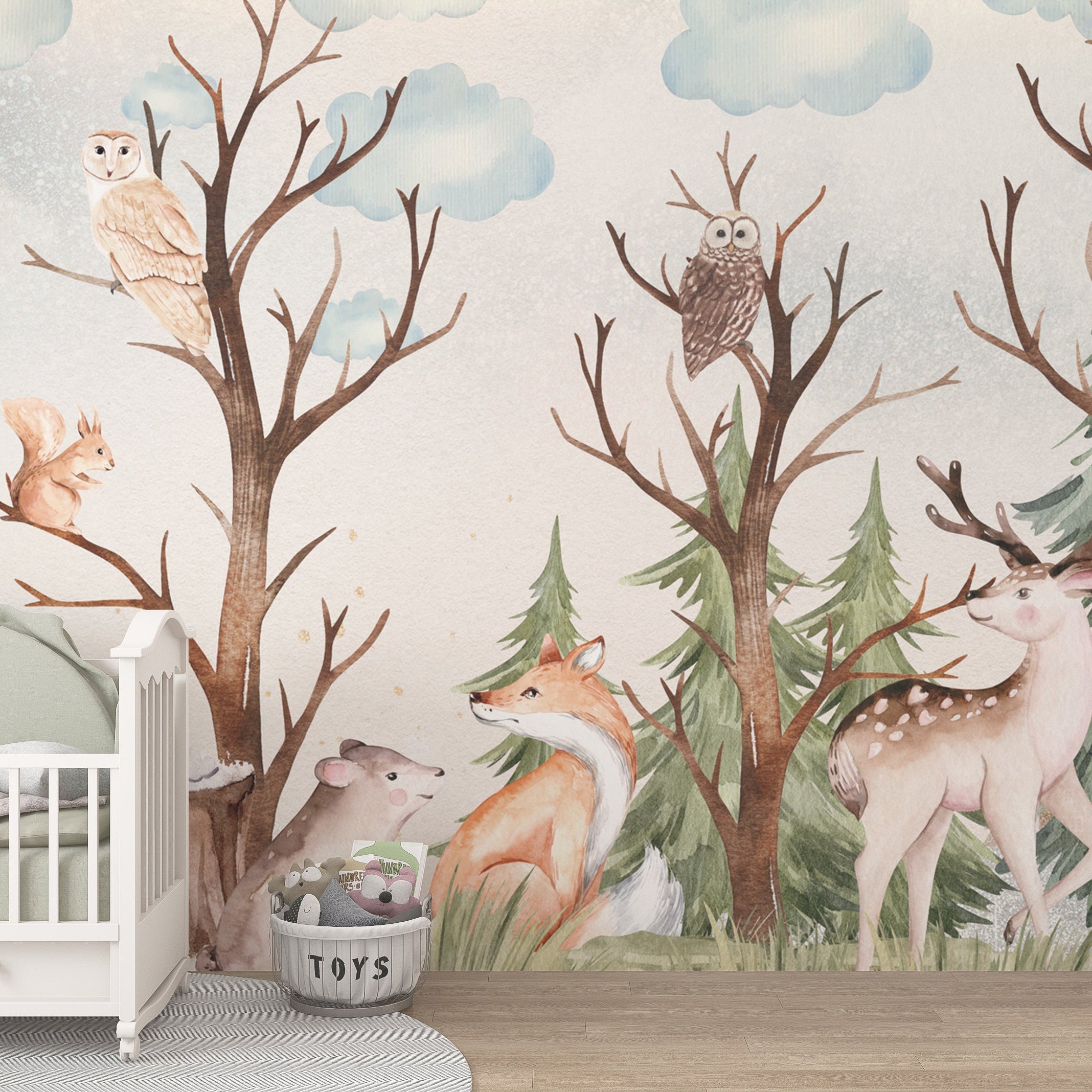 Woodland Forest Animals - Kids Room Wallpaper Mural-GraffitiWallArt