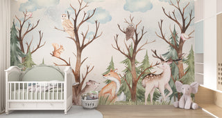 Woodland Forest Animals - Kids Room Wallpaper Mural-GraffitiWallArt