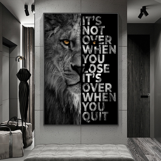 Words Never Quit Artwork Lions Canvas Wall Art-GraffitiWallArt