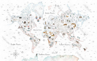 World Map White Theme - Kids Room Wallpaper Mural-GraffitiWallArt