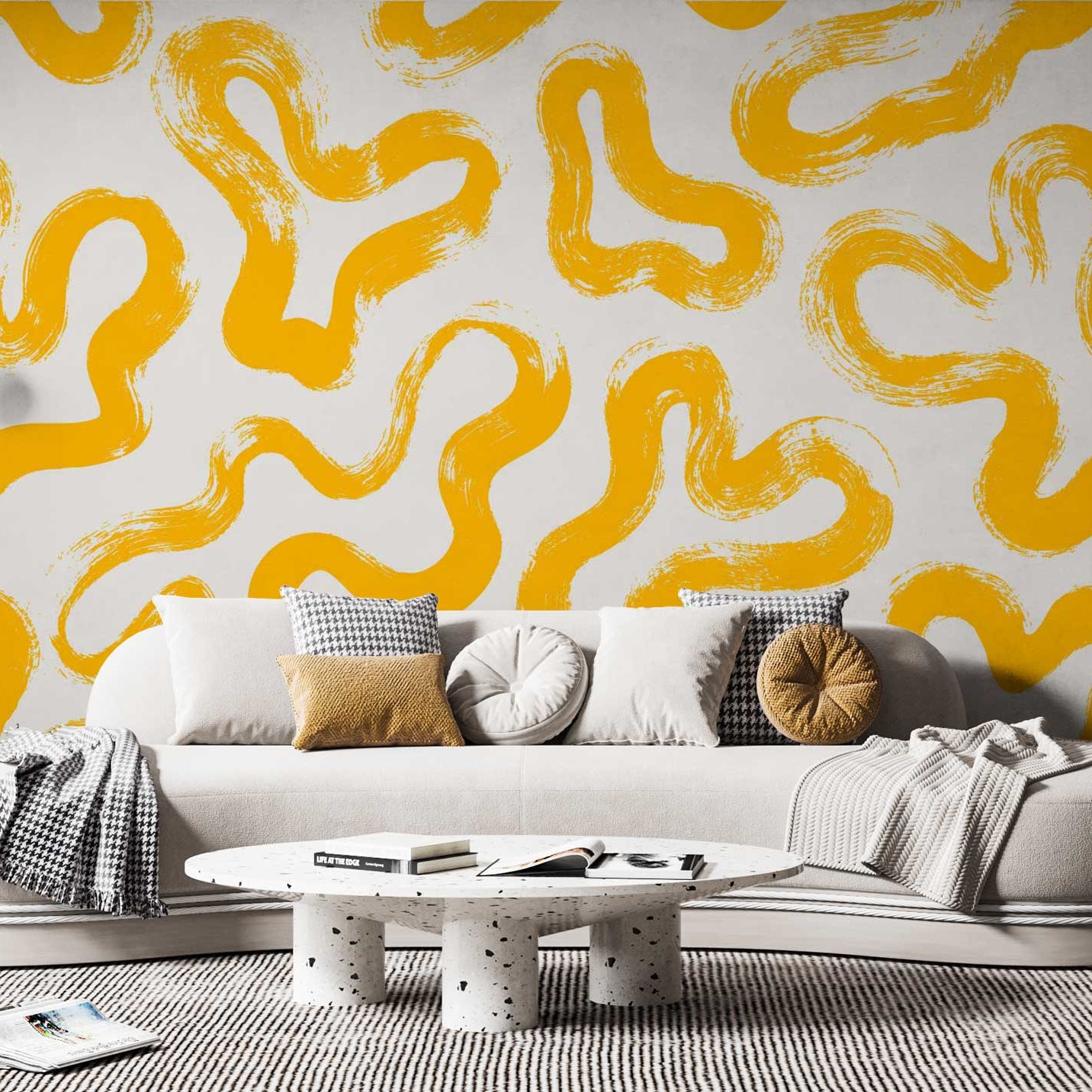 Yellow Abstract Shapes - Living Room Wallpaper Mural-GraffitiWallArt