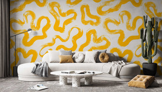 Yellow Abstract Shapes - Living Room Wallpaper Mural-GraffitiWallArt