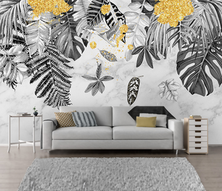 Yellow & Black - Leaves Wallpaper Murals-GraffitiWallArt