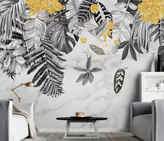 Yellow & Black - Leaves Wallpaper Murals-GraffitiWallArt