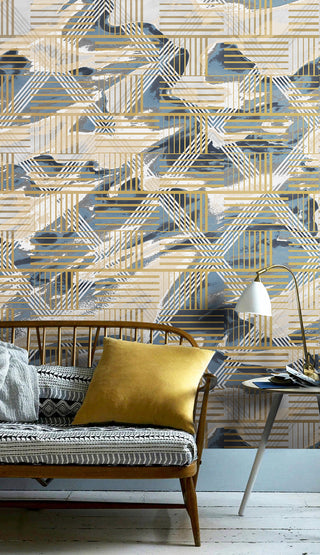 Yellow Geometric Maze Wallpaper Mural-GraffitiWallArt