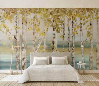 Yellow Tree Trunks Wallpaper Murals-GraffitiWallArt