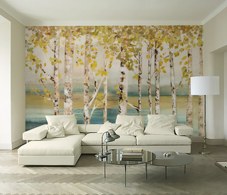 Yellow Tree Trunks Wallpaper Murals-GraffitiWallArt