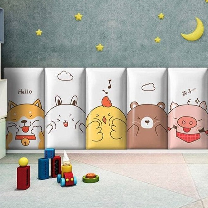 Zoo Animals Parade Kids Wall Padded Safety Cushions-GraffitiWallArt